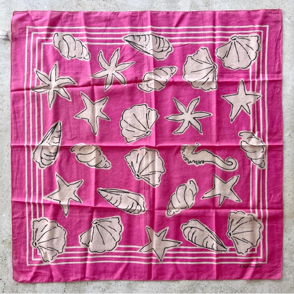 CHRISTIAN DIOR Cotton Scarf Wrap Shawl Beach Shells - Picture 2 of 6